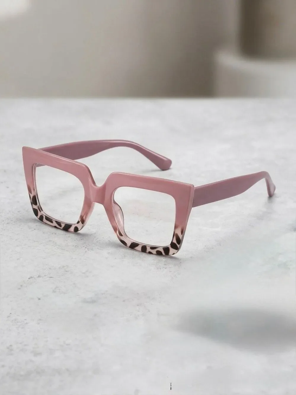 Oversized Square Reading Glasses 1.25 Pink Tortoise Frame Reader Eyeglasses